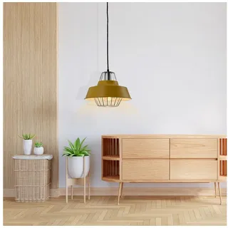 LQWELL Pendelleuchte Modern Hängeleuchte E27 Skandinavisch LED Pendelleuchteenlampe, keine Glühbirnen, Mattschwarz Minimalistische Industrie Pendellampe Hängelampe, Wohnraumbeleuchtung, für Küche, Wohnzimmer, Schlafzimmer, Esszimmer, Café gelb