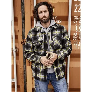 Terrax Workwear Langarmhemd 11127 Herren Thermohemd mit Kapuze und Reißverschluss - Arbeitsjacke kariert gelb|schwarz XL
