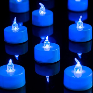 LANKER 24 Stück LED Teelichter Kerzen - flackernde blaue flammenlose Teelicht Kerze - langlebige batteriebetriebene gefälschte Kerzen - Dekoration für Halloween und Weihnachten (Blau - 24 Stück)