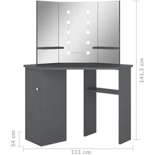 vidaXL Eck-Schminktisch mit LED Grau 111x54x141,5 cm