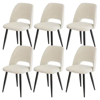 ANVOFONG 6er Set Esszimmerstühle aus Cord,Stuhlbeine aus Metall,Beige Stuhl