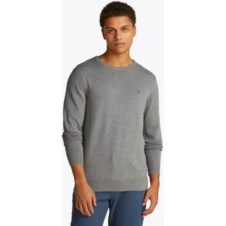 Rundhalspullover TOMMY HILFIGER "ESSENTIAL COTTON", Herren, Gr. XXL, grau (medium grau heather), Strick, Obermaterial: 100% Baumwolle, regular fit, Rundhals, Rippbündchen, Pullover Rundhalspullover, Crewneck Regular Fit Premium Mode