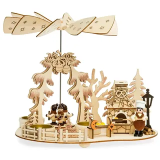 SIKORA P35 2-in-1 Holz Teelicht Weihnachtspyramide Deko Pyramide Räucherfigur Backstube mit rauchendem Backofen