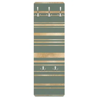 Bilderdepot24 Garderobenpaneel gold Muster Goldene Streifen vor Grün Design (ausgefallenes Flur Wandpaneel mit Garderobenhaken Kleiderhaken hängend), moderne Wandgarderobe - Flurgarderobe im schmalen Hakenpaneel Design goldfarben