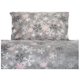 COFI 1453 Fleece Bettwäsche aus 100% Polyester Bezug mit Schneeflockenmotiv in Grau 155x220 cn
