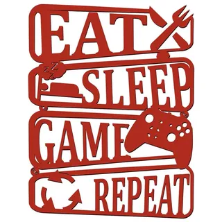 Namofactur LED Dekolicht Eat Sleep Game Repeat - Gamer Licht Wanddeko mit RGB Farbwechsel, LED fest integriert, RGB Farbwechsel, Wanddekoobjekt USB Wohnzimmer Leuchte mit Fernbedienung rot