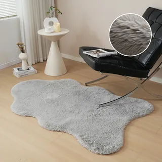 Hochflor-Teppich OTTO HOME "Mollin, Fellform, leichter Glanz", grau, B:75cm H:30mm L:105cm, Kunstfaser, Teppiche, Kunstfell, Fellimitat, waschbar, flauschig, weich, Wohnzimmer