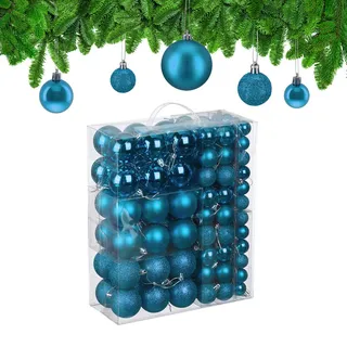 Relaxdays 138Xweihnachtskugeln, Türkis, Kunststoff, Rund, 6x7x6 cm, Dekoration, Weihnachtsdekoration, Weihnachtsbaumschmuck, Weihnachtskugeln