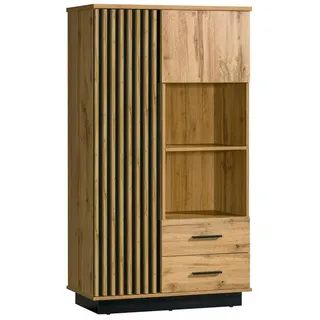 Deine Möbel 24 Highboard, Eiche Wotan, Schwarz, Holzwerkstoff, 90x160x40 cm, Wohnzimmer, Kommoden & Sideboards, Highboards