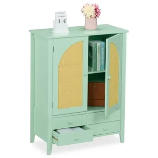 Relaxdays Türkises Sideboard mit Rattanoptik Hellbraun,Türkis