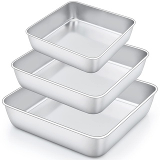 Quadratische Kuchenform, Joyfair 100% Edelstahl Brownie Eckige Backform Auflaufform 3er-Set, Ideal für Kuchen/Brownie/Lasagne, Gesund & Ungiftig, Spülmaschinenfest
