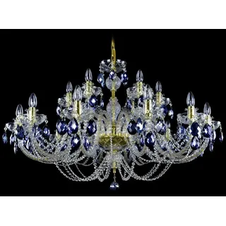 Casa Padrino Luxus Barock Kronleuchter Gold / Blau Ø 107 x H. 70 cm - Prunkvoller Barockstil Kronleuchter mit böhmischen Kristallglas - Edel & Prunkvoll