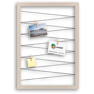 CLAMARO Bilderrahmen Collage Flex, 70 x 90 cm, Beige, mit 20 Holzklammern | MDF-Holzrahmen vollummantelt, vorgespannte Gummileine, Echtholz-Fotoklammern, Wandaufhänger, für Fotos, Postkarten, Notizen