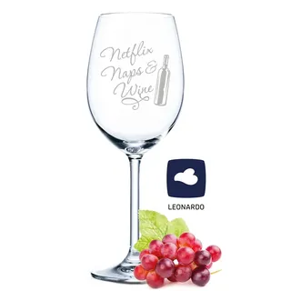 GRAVURZEILE Leonardo XL Weinglas mit Gravur - Netflix Naps & Wine - Lustige Geschenke - Originelles Geburtstagsgeschenk für Männer & Frauen - Geeignet als Rotweingläser Weißweingläser