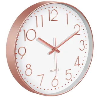 Mabpedo Rosegold 20cm Wanduhr Klein, Leise Analog Wohnzimmeruhr für Zuhause | Leise Wanduhr mit Gehärtetem Glas, Rosegold-Rahmen und Großen Zahlen Ist Ideal für Wohnzimmer, Schlafzimmer Oder Büro Küchen