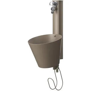 Wandbrunnen für den Garten mit Doppelhahn, 49 x 23 x 26,6 cm, belfer 42/PRS, Taupe