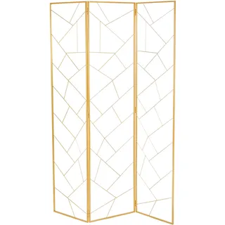 Paravent Mosaic- Raumteiler aus Metall in Gold - 170x120 cm - 3-teilig, klappbar, modernes geometrisches Scandi-Design - Dekorativer Raumtrenner