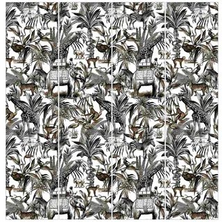 Bilderdepot24 Schiebegardine Flächenvorhang blickdicht Elefante Giraffe Zebra Tiger (4 St), halbtransparent, Wohnzimmer große Flächengardine lichtdurchlässig als Klemm-System grau 240 cm x 250 cm