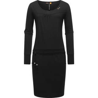 Ragwear Jerseykleid Penellope Langärmliges Damen Baumwoll-Kleid mit Taillenzugband schwarz XXL (44)