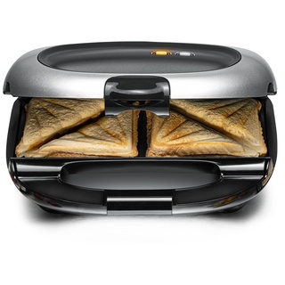 Rommelsbacher Sandwich Maker ST 1000 - extra tiefe Backmulden, für 2 American XL Sandwiches, Antihaftbeschichtung, Überlaufschutz, Rundum-Versiegelung, hohe Trennstege, platzsparende Aufbewahrung