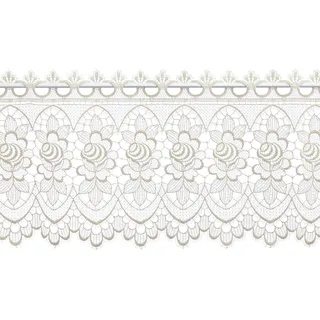 Original Plauener Spitze Gardine - No. 68264 - Scheibengardine Bistrogardine für Stangendurchzug oben, hochwertige Stickerei in Guipure Spitze, Höhe 32 cm, Breite 176 cm, Farbe Champagner