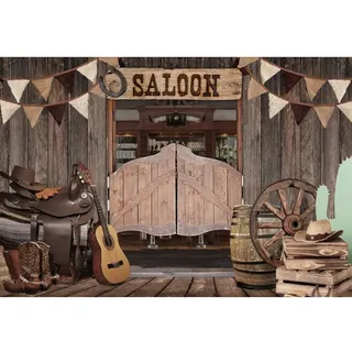 SDOTPMT 10x8ft Polyester Stoff Wild West Saloon Hintergrund Cowboy Theme Old Western House Shabby Antiker Hintergrund für Mann Geburtstag Party Dekor Foto Requisiten