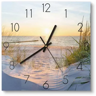 DEQORI Wanduhr 'Abendsonne an der Ostsee' (Glas Glasuhr modern Wand Uhr Design Küchenuhr) beige|blau|gelb 30 cm x 30 cm