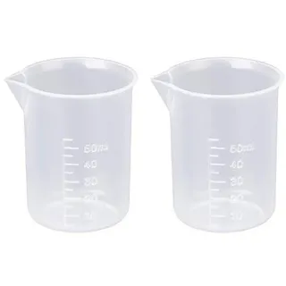 Beyond Dreams 2 Transparente Messbecher à 50 ml klarer Kunststoff-Becher für Labor Küche Garten - Trennstriche à 5 ml - gut ablesbar