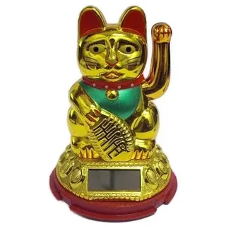 SolarCosa Winkekatze, Gold, Traditionelle Japanische Glückskatze, 12 cm Höhe, Glücksbringer