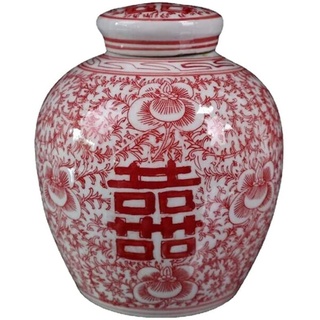 Chinesische traditionelle antike rotes chinesische Keramik Jingdezhen blaues und weißes Porzellan mit Deckel, doppeltes Glück-Muster-Deckel-Jar-Töpfe, 5.9inch