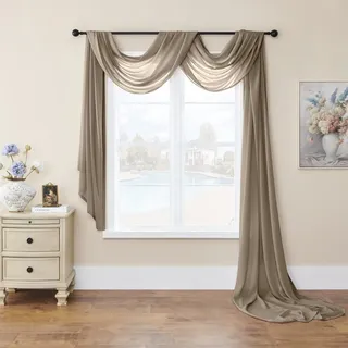 SK Studio Querbehang Freihanddeko Transparente Voile Gardine Vorhang Hochzeit Deko Foto Hintergrund Vorhangschal für Party Hochzeit Geburtstag Braun, 140x600cm