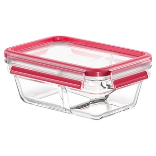 Emsa Clip&Close Glas rechteckig 800ml Aufbewahrungsbehälter mit Trenner Rot