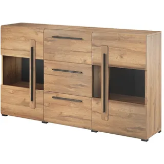 Lomadox Sideboard Vitrine Eiche Grandson Nb. modern mit Absetzungen in schwarz, B/H/T: ca. 180/103/39 cm