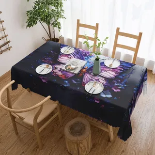 Qwvbn Violette Tischdecke mit Schmetterlingsmotiv, quadratisch, Spitze, 137,2 x 183,9 cm, wasserdicht und knitterarm, geeignet für Esstische und Teetische