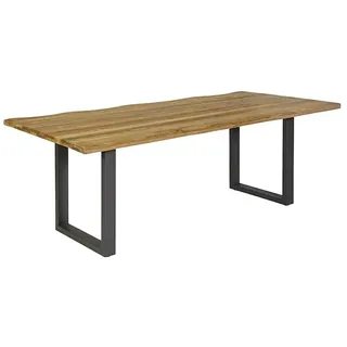 Sunfun Gartentisch  (L x B x H: 220 x 100 x 75 cm, Edelstahl, Teak, Natur/Anthrazit, Baumkante/U-Fuß)