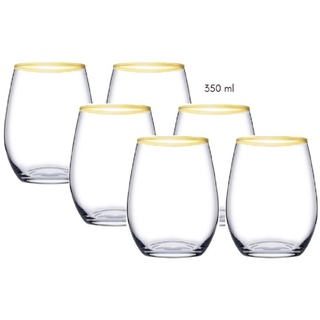 Pasabahce Gläser-Set Amber Golden Touch, Glas Gläser 6-teiliges Set mit Goldrand 350ml goldfarben