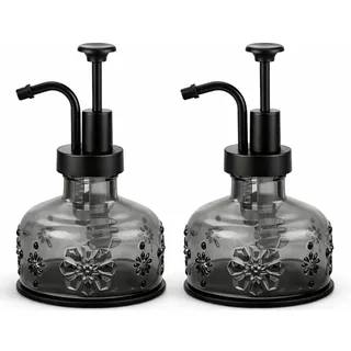Tioncy Seifenspender aus Glas, Vintage, Gothic, mit Pumpe, 170 ml, Schwarz | Antiker Flüssigkeitsbehälter, nachfüllbare Metallpumpe, rutschfeste Silikonbasis, geprägtes Blumendesign, für Küche