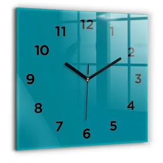 Tulup Wanduhr Glasuhr Quadratische Wanduhr 60x60 cm Uhr Aus Gehärtetem Glas blau