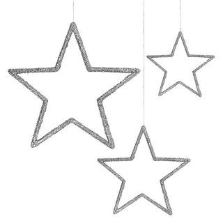 Oblique Unique Glitzer Sterne zum Aufhängen - 3er Set Silberne Deko Sterne für Weihnachten & Advent - Weihnachtsdeko hängend für Fenster & Raum - Festliche Stern Deko Weihnachten