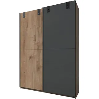 Wimex Schwebetürenschrank Cardiff (2-türig, 2 Einlegeboden, 2 Kleiderstangen, 1-St., Industrial-Optik, 2-türig, schwarze Metallgriffleisten) 135x64x198cm Plankeneiche graphit grau