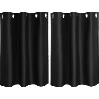 PiccoCasa 2er Set Gardine für Küche Polyester Scheibengardine Kurzgardine Blickdicht Kleine Gardine Schwarz 90H x 107B cm