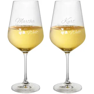 AMAVEL Weißweingläser, 2er Set Weingläser mit Gravur für Oma und Opa, Personalisiert mit Namen, Weinglas als Geschenkidee für Eltern