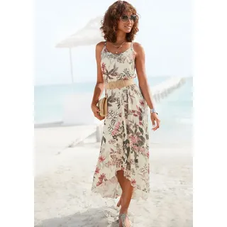 LASCANA Maxikleid im Vokuhila-Stil mit Blumenprint, Druckkleid leichtes Sommerkleid, luftiges Strandkleid, Spaghettikleid, Festival bunt 36