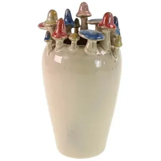 degawo Kugelvase Bezaubernde Vase "Pilze" aus Steingut in weiß Ø 13, H 24,5 cm (1x Vase)