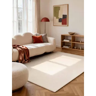 ELLE DECORATION Knots, natur, weiß, B:140cm H:13mm L:200cm, Wolle, Teppiche, Handtuft, Wolle, feines Bouclé, Wohnzimmer, Schlafzimmer, Natur