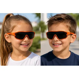 Vaccari-design Sonnenbrille Kinder Sportbrille UV400 Schwarz Getönt 7 bis 13 Jahre (Markenbrille in Rot oder Orange) Radbrille für Jungen und Mädchen mit Brillenbeutel orange