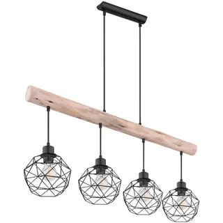 Pendelleuchte Hängeleuchte Deckenleuchte Esszimmerleuchte Wohnzimmerlampe, Holz Balken, Rustikal Vintage Retro, 4-Flammig, L 120 cm