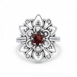 mantraroma Silberring MUDARA-EMPAT aus 925 Silber mit Granat facettiert (Ring mit Schmuckbeutel), Damenring aus 925er Silber 62