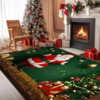 XQKXHZ Großer Weihnachtsteppich 200 x 300 für Wohnzimmer,Weihnachtsdekoration Bodenmatte, Waschbar rutschfest Weihnachten Teppich Modern für Schlafzimmer,Badezimmer,Esszimmer,Küche,B,140x200cm