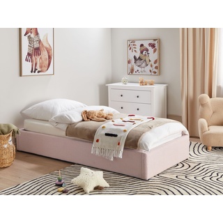 Polsterbett Bouclé pastellrosa mit Bettkasten hochklappbar 90 x 200 cm DINAN